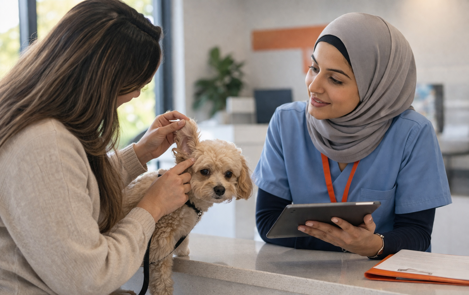 Veterinary Team Examining Dog in Modern Clinic Setting